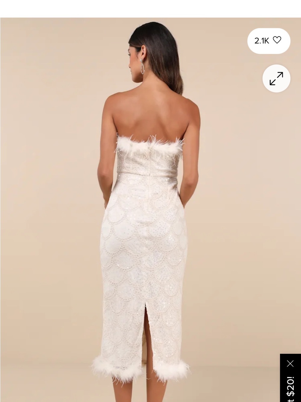 Lulu's Ivory Strapless Feather-Trim Sequin Midi Dress - Picture 2 of 3